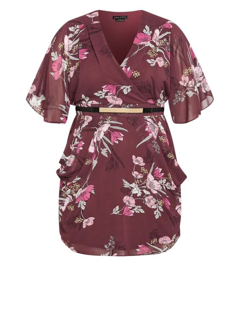 CITY CHIC Plus Size Bold Blossom Wrap Dress~Size M(18)~Ruby Bold Party NWT L1736